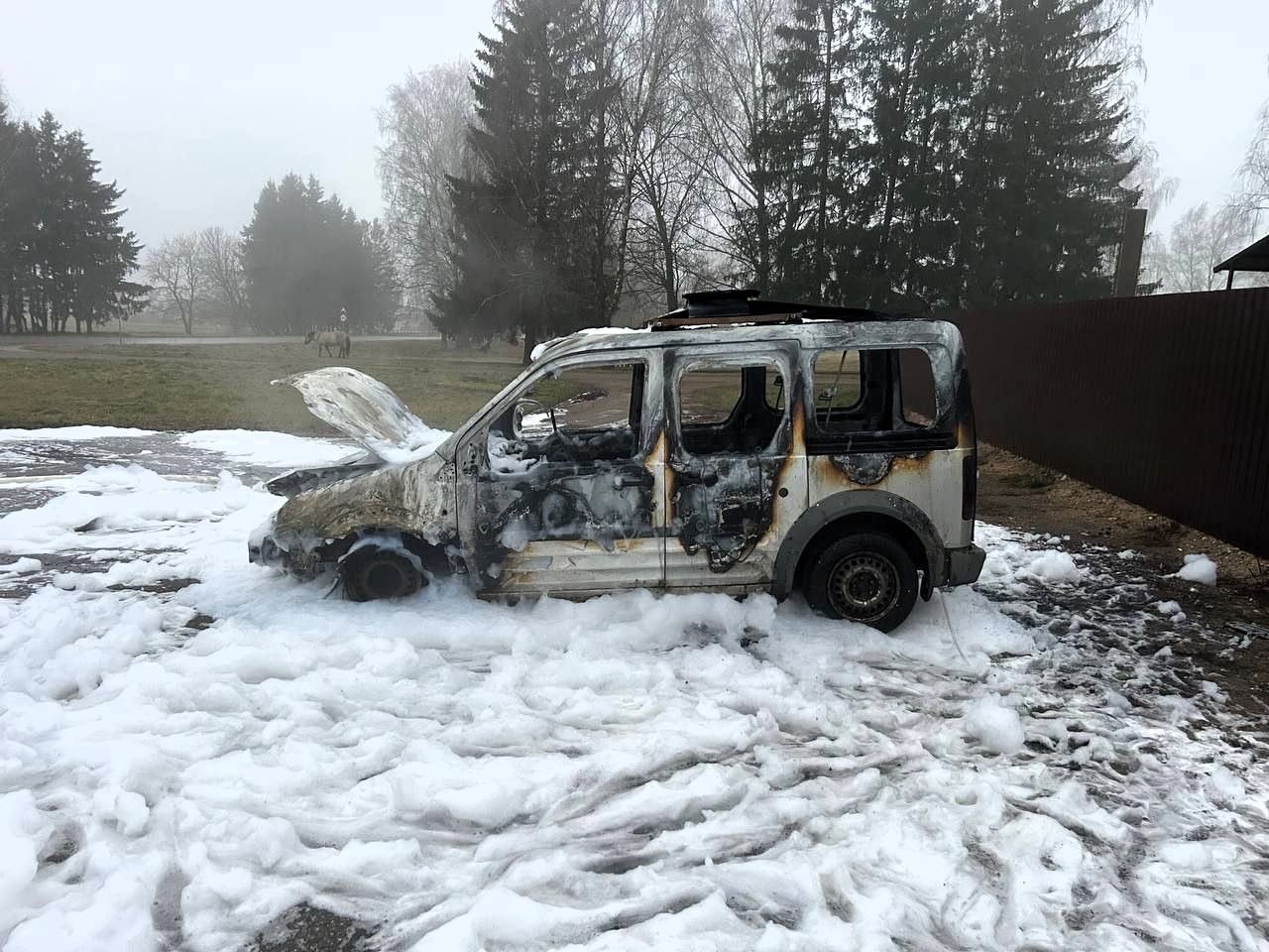 Ford Transit Connect сгорел в агрогородке под Воложином